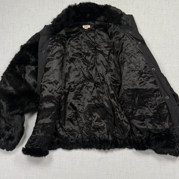 Vintage Faux Fur Jacket Grommet Accent Black Made in Hong Kong Lined Size M - Picture 4 of 12